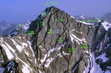 Barre des crins (4102 m) - Face sud-est, avec les noms