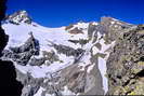L'Eychauda, Col des Grangettes (2684 m) - Glacier de Séguret Foran, Dôme de Monêtier (3504 m) à droite