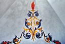 Le Grand Parcher - Chapelle Saint André - Peintures de la deuxième travée - Voûtains latéraux - Composition florale en arabesques, avec un coeur enflammé