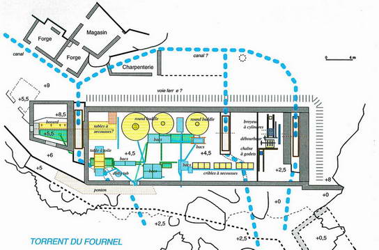 Mines d'argent du Fournel - Plan de synthse du Grand Atelier avec les appareils de prparation mcanique