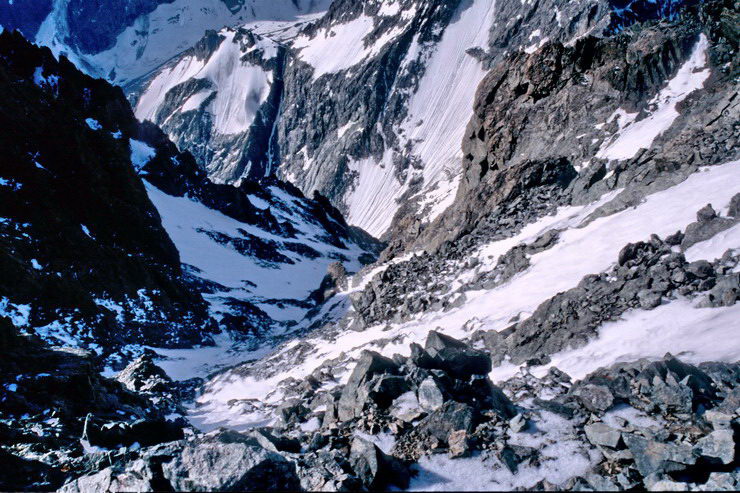 Barre des crins (4102 m) - Parcours de l'arte sommitale de la Barre - Couloir sud