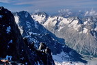 Barre des crins (4102 m) - Panorama du sommet : l'Ailefroide (3954 m), les Bans (3669 m), Pic du Says (3420 m)