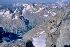 Barre des crins (4102 m) - Panorama du sommet : les Rouies (3589 m), l'Olan (3558 m), Glacier du Chardon